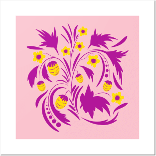 Folk floral art print  Flowers abstract art  poster Posters and Art